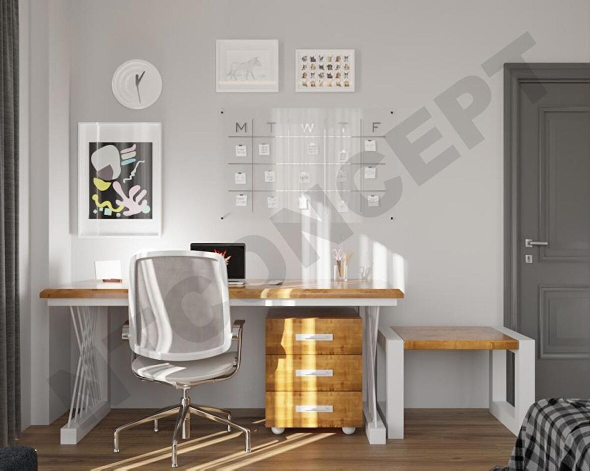 Ntconcept Ken Çalışma Masası Ahşap - Masif 75 x 200 cm Açık Ceviz - Beyaz 