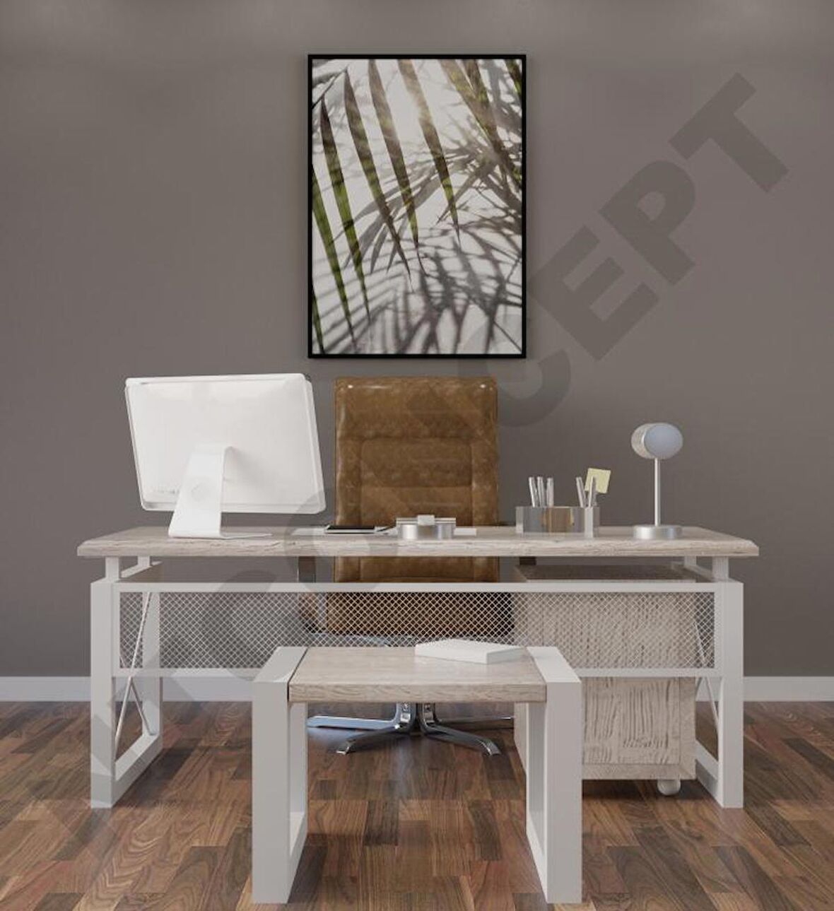 Ntconcept Kio Çalışma Masası Ahşap 85 x 140 cm Açık Ceviz - Beyaz 