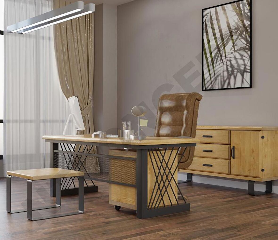 Ntconcept Kain Ofis Masası Ahşap 85 x 180 cm Açık Ceviz 