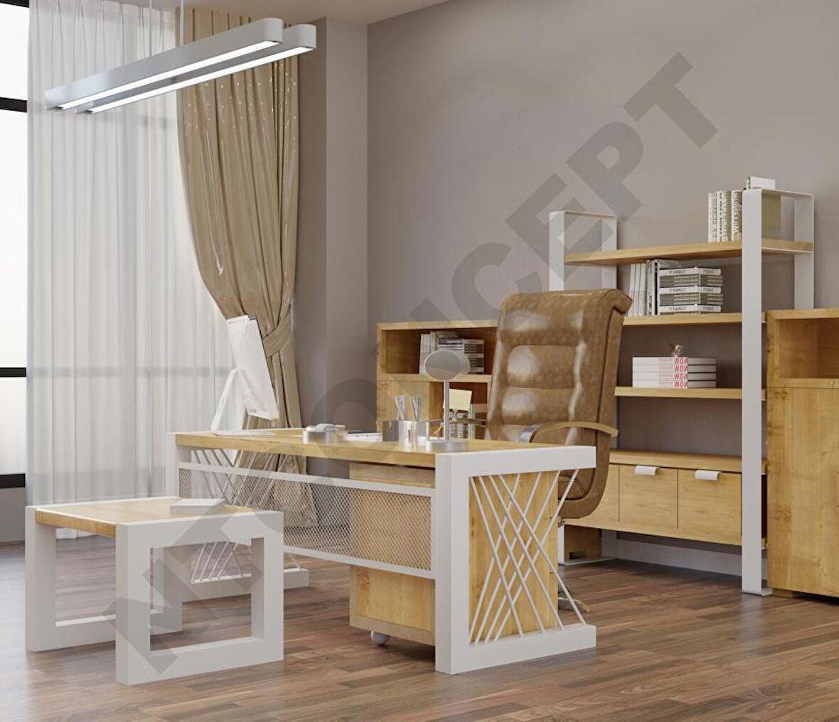Ntconcept Lue Çalışma Masası Ahşap 85 x 200 cm Açık Ceviz - Beyaz 
