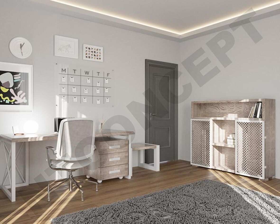 Ntconcept Well Çalışma Odası Takımı Ahşap 75 x 140 cm Açık Ceviz 