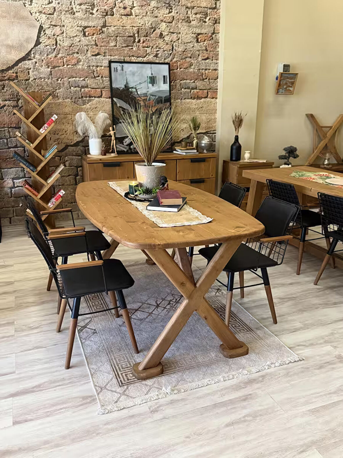 NTconcept Nova Doğal Ahşap Tel Sandalyeli Yemek Masası Takımı 6+sandalye