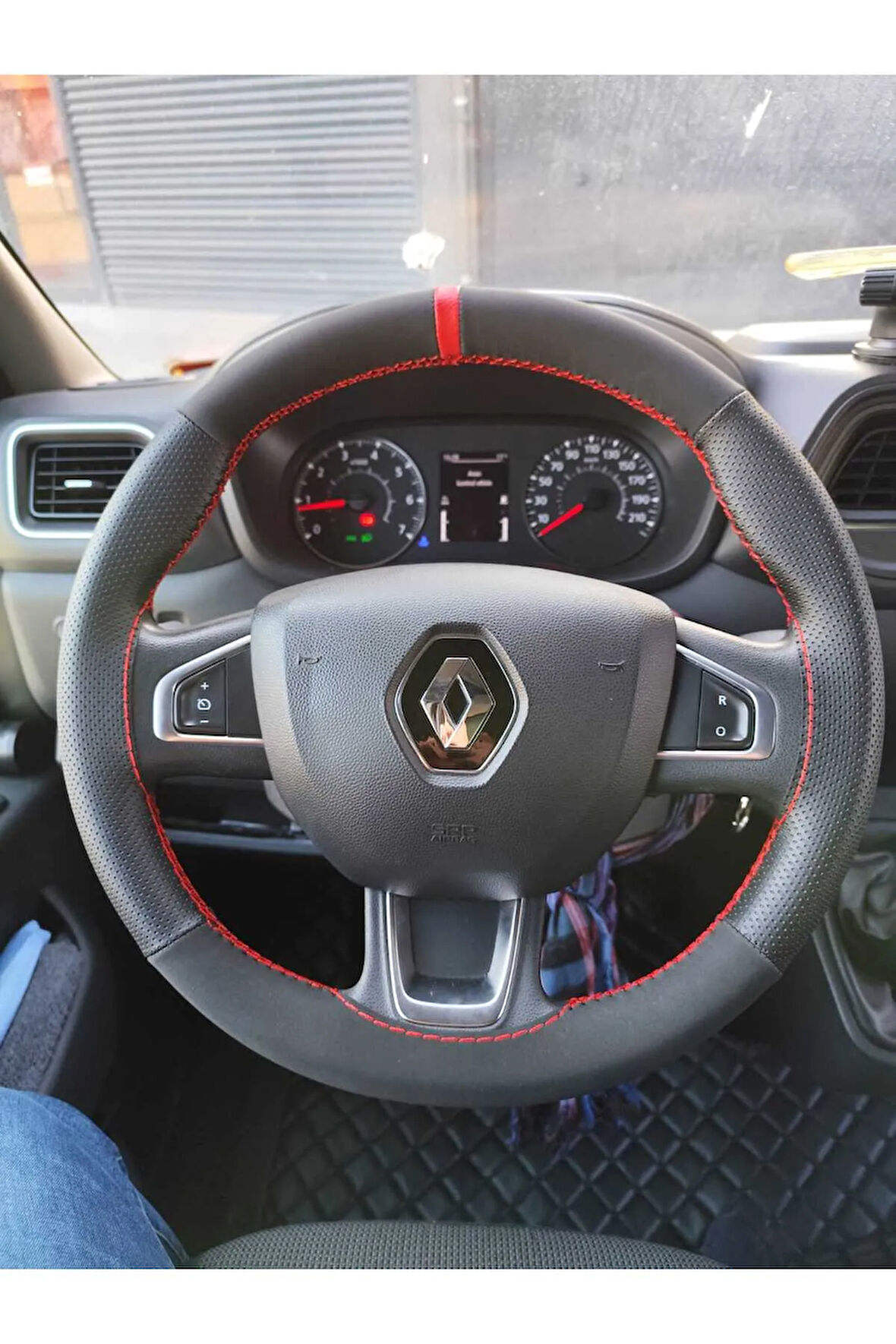DİKİŞLİ DİREKSİYON KILIFI NUBUK NOKTALI KIRMIZI YÜZÜK RENAULT MASTER DOLU MODELLER İÇİN