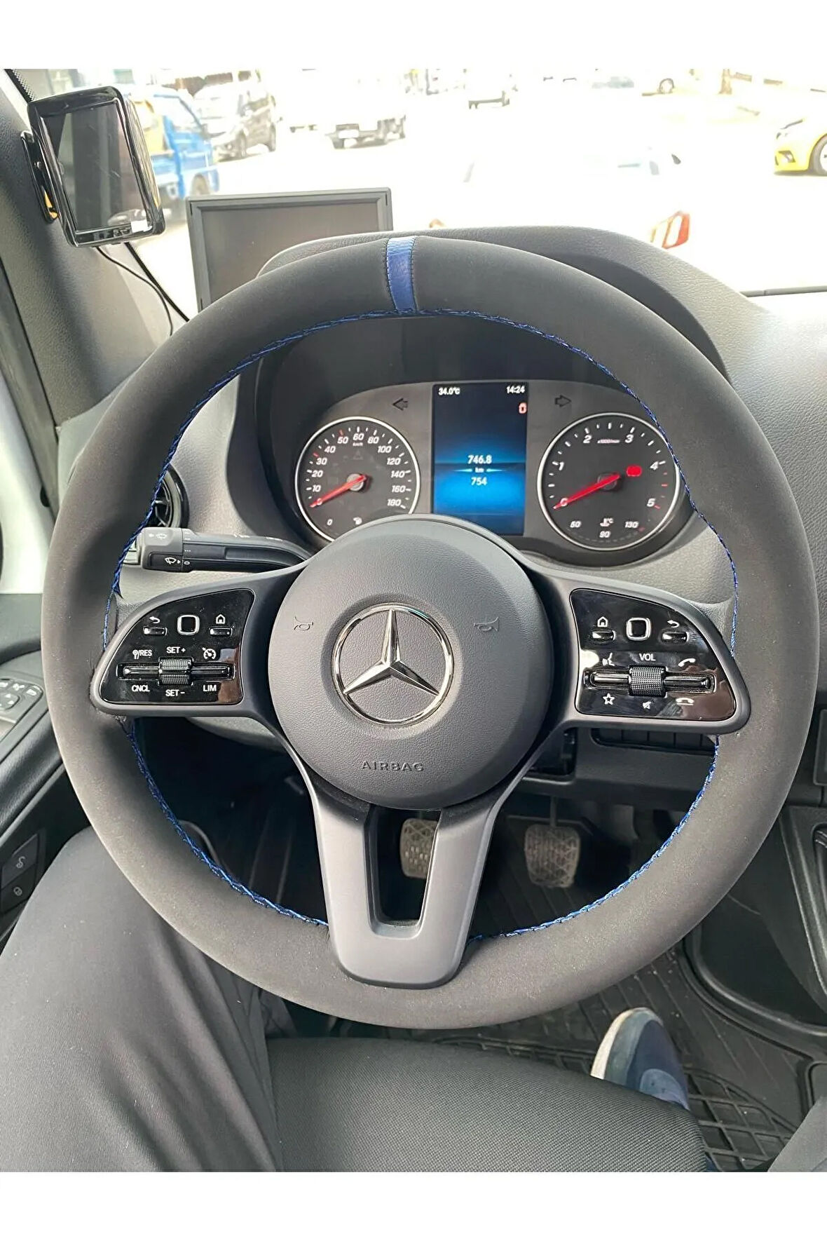 DİKİŞLİ DERİ DİREKSİYON KILIFI NUBUK DERİ MAVİ DİKİŞLİ HIZLI KARGO