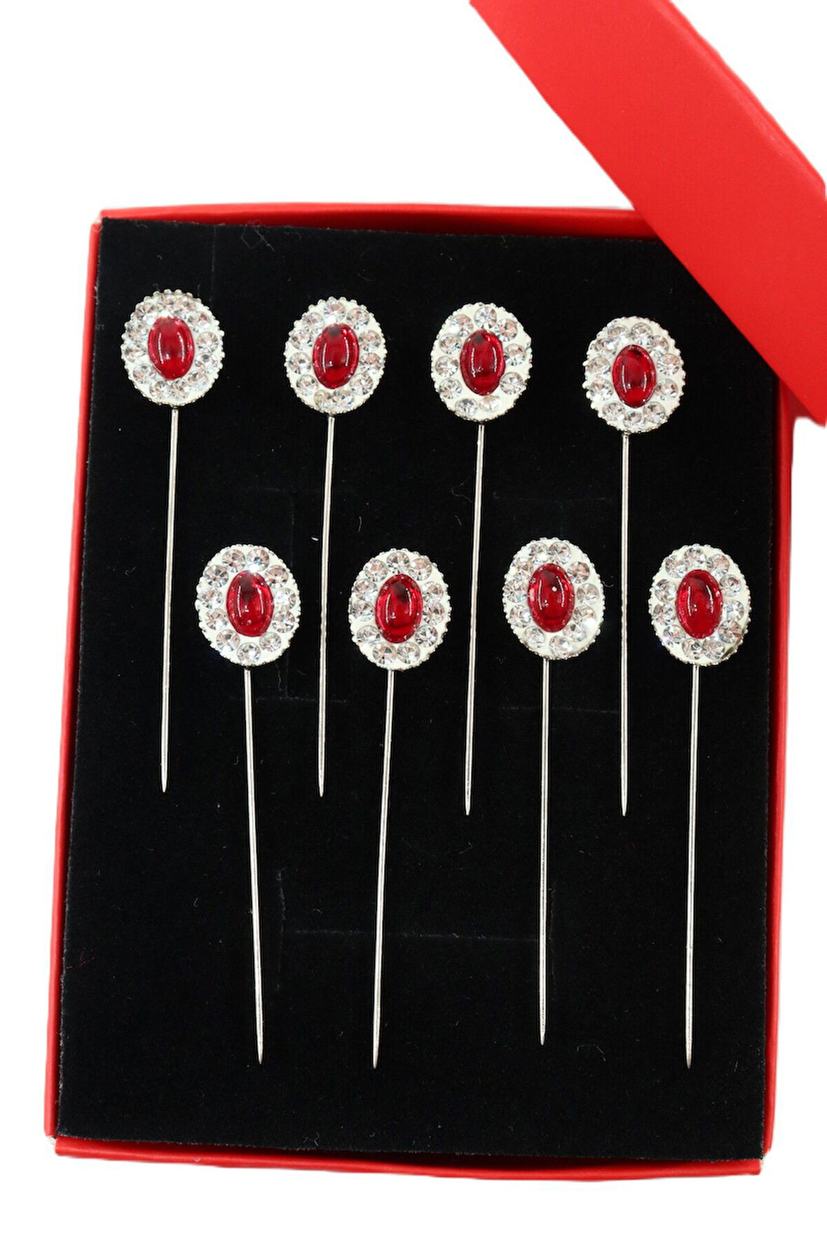 8’li Bordo yakut taşlı eşarp iğnesi. Şal iğnesi. Türban iğnesi. Başörtü iğnesi. Eşarp ve şal iğnesi.