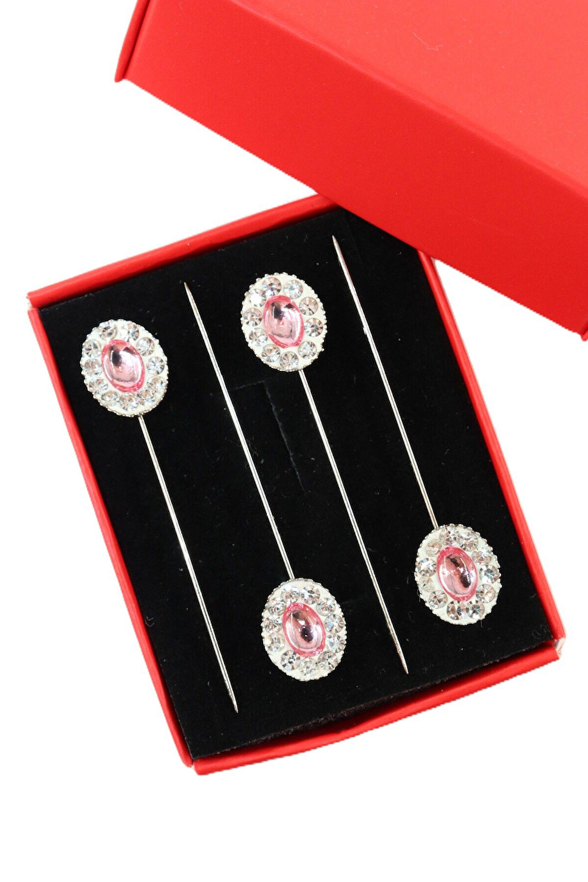 4lü Pembe kristal taşlı eşarp iğnesi. Şal iğnesi. Türban iğnesi. Başörtü iğnesi. Eşarp ve şal iğnesi