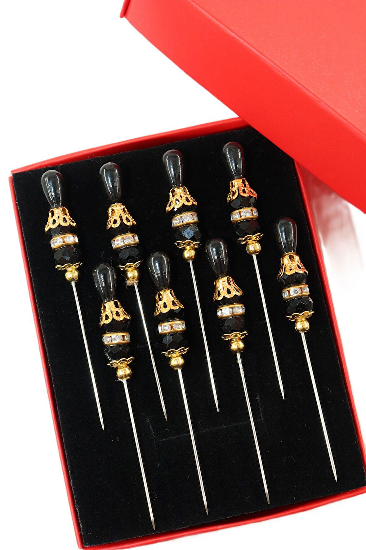 8’li Boncuklu taşlı eşarp iğnesi. Şal iğnesi. Türban iğnesi. Başörtü iğnesi. Eşarp ve şal iğnesi.