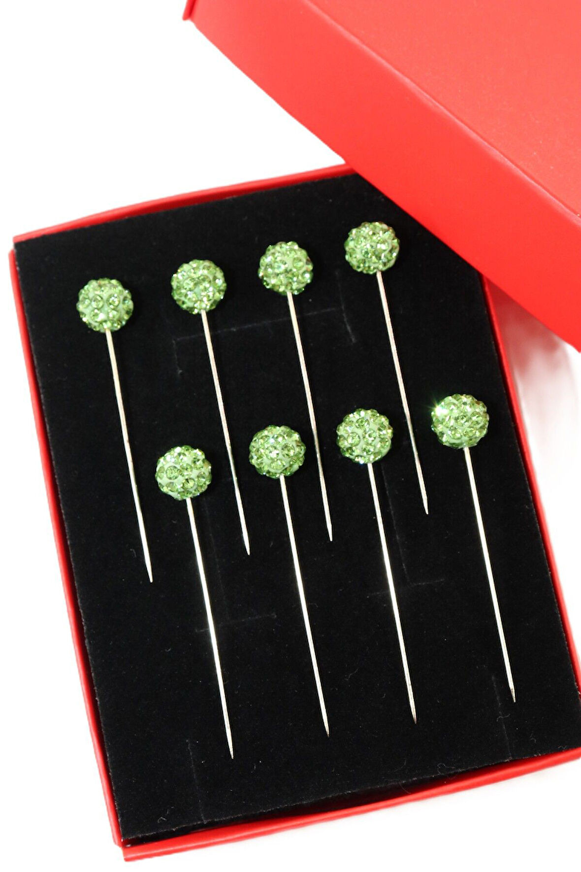 8’li Yeşil taşlı eşarp iğnesi. Şal iğnesi. Türban iğnesi. Başörtü iğnesi. Eşarp ve şal iğnesi.