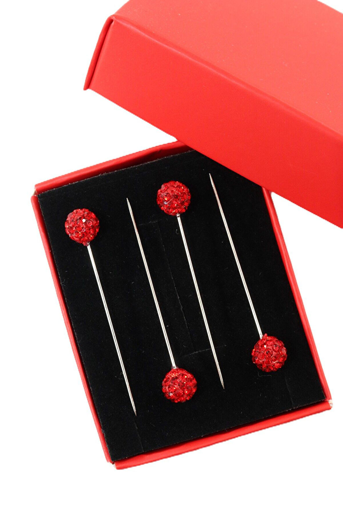 4’lü kırmızı taşlı eşarp iğnesi. Şal iğnesi. Türban iğnesi. Başörtü iğnesi. Eşarp ve şal iğnesi.