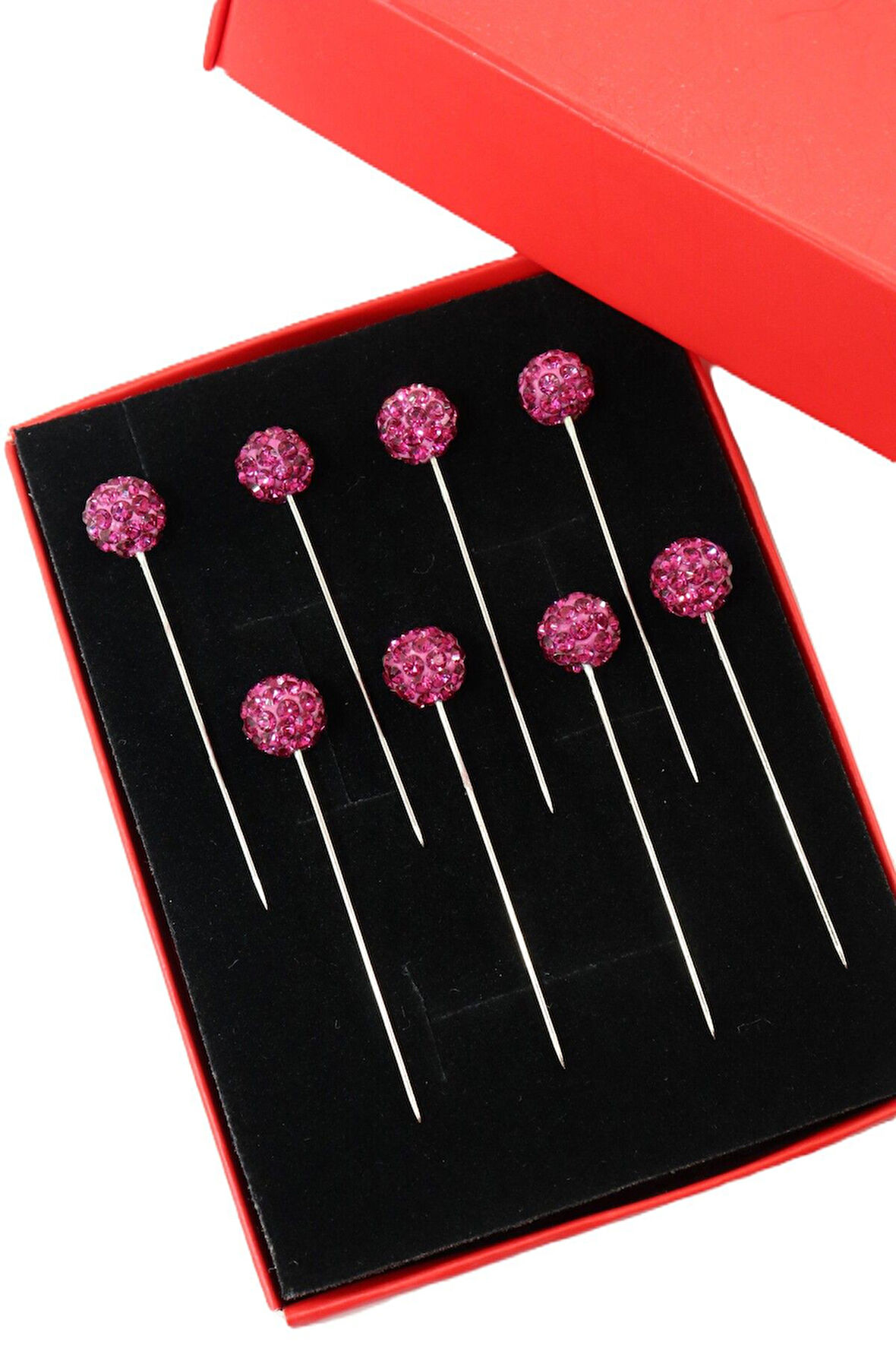 8’li Fuşya taşlı eşarp iğnesi. Şal iğnesi. Türban iğnesi. Başörtü iğnesi. Eşarp ve şal iğnesi.