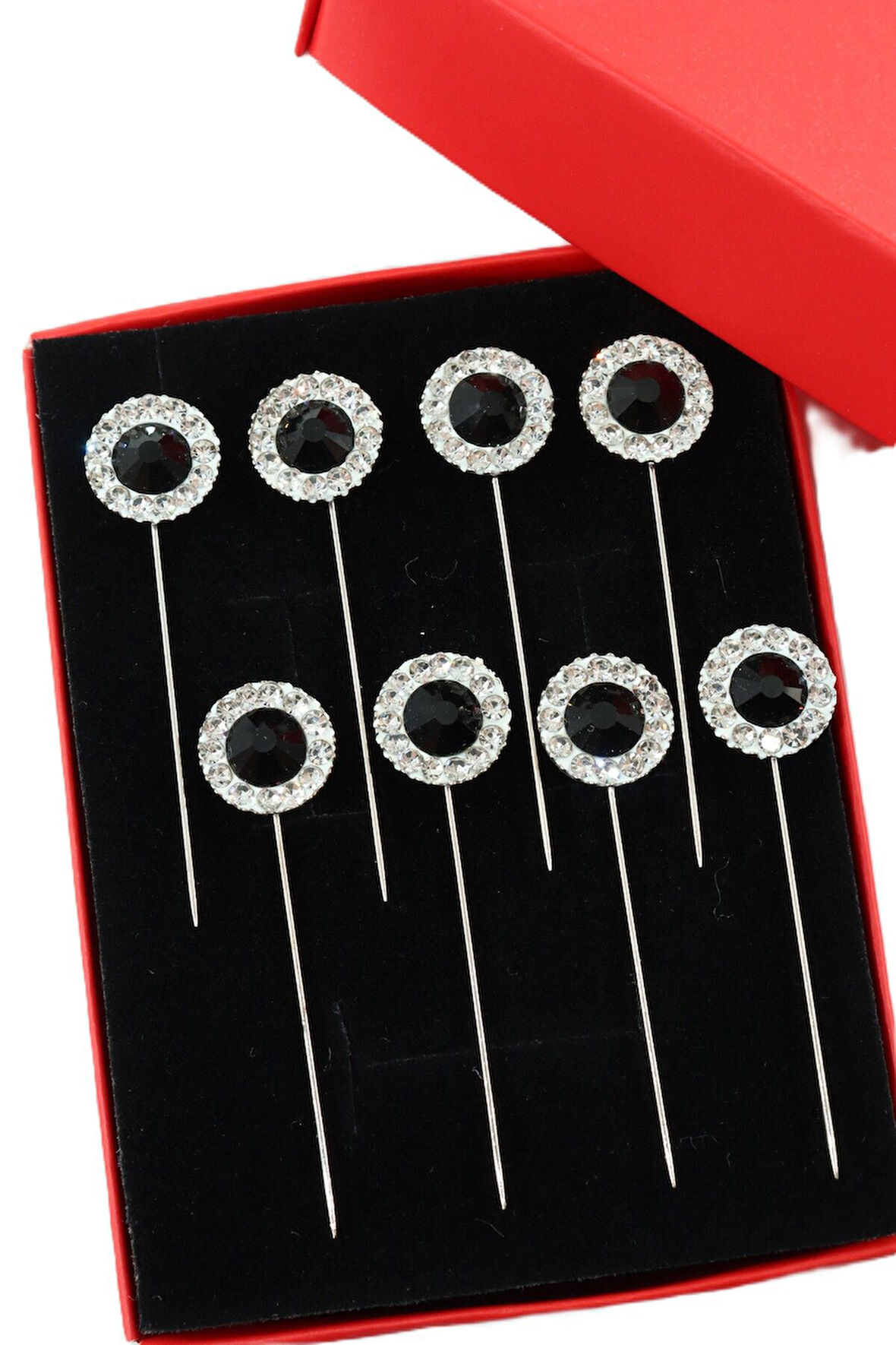 8’li Oval siyah taşlı eşarp iğnesi. Şal iğnesi. Türban iğnesi. Başörtü iğnesi. Eşarp ve şal iğnesi.