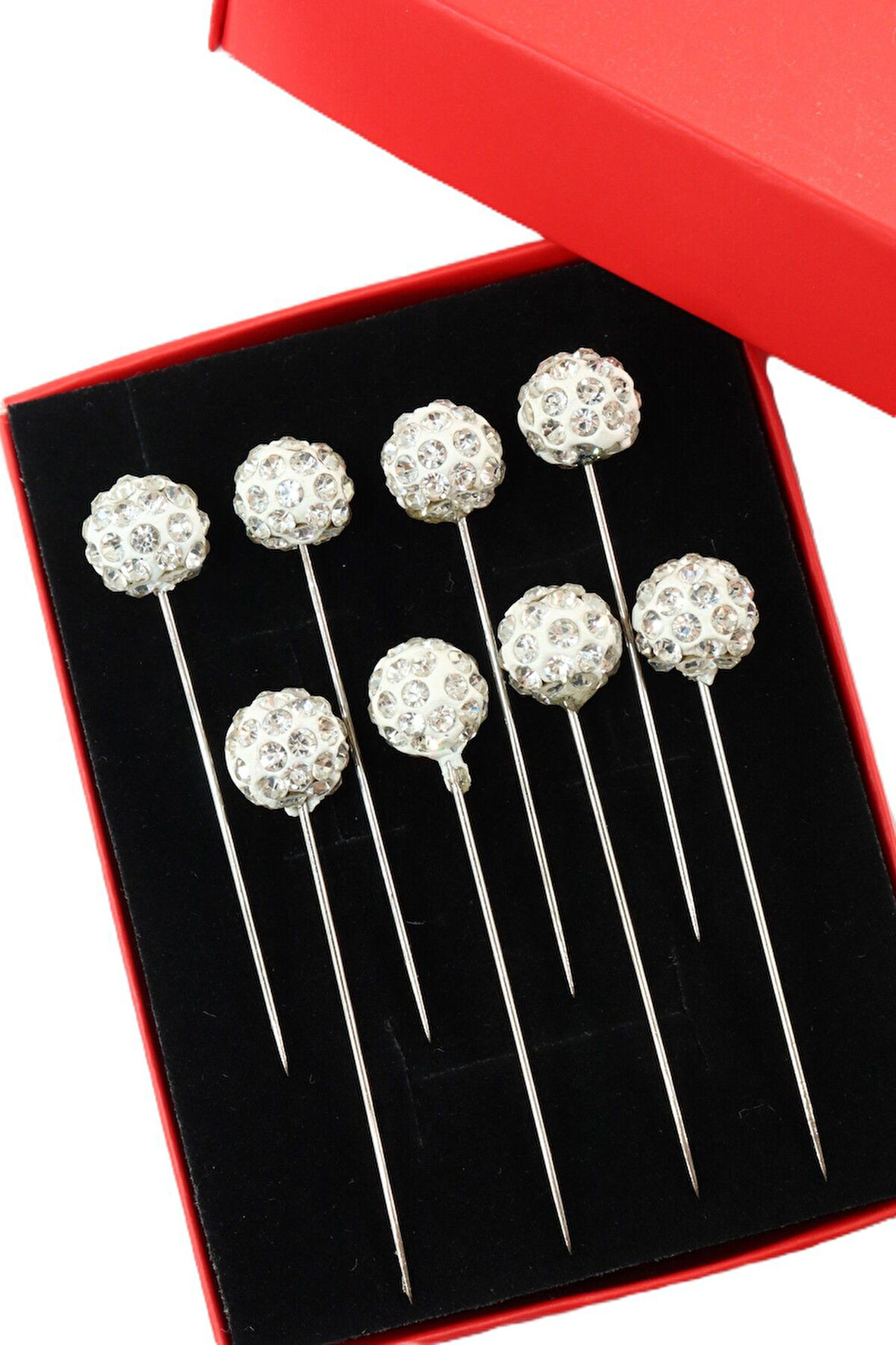 8’li Beyaz taşlı eşarp iğnesi. Şal iğnesi. Türban iğnesi. Başörtü iğnesi. Eşarp ve şal iğnesi.