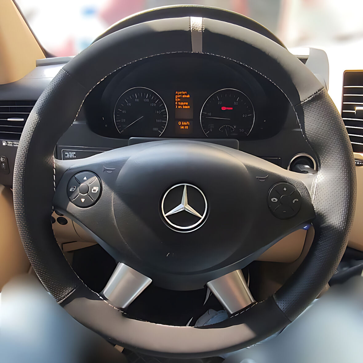 DİKİŞLİ DİREKSİYON KILIFI NOKTALI DERİ NUBUK DERİ GRİ YÜZÜK / DİKİŞLİ MERCEDES SPRİNTER 2014 SONRASI