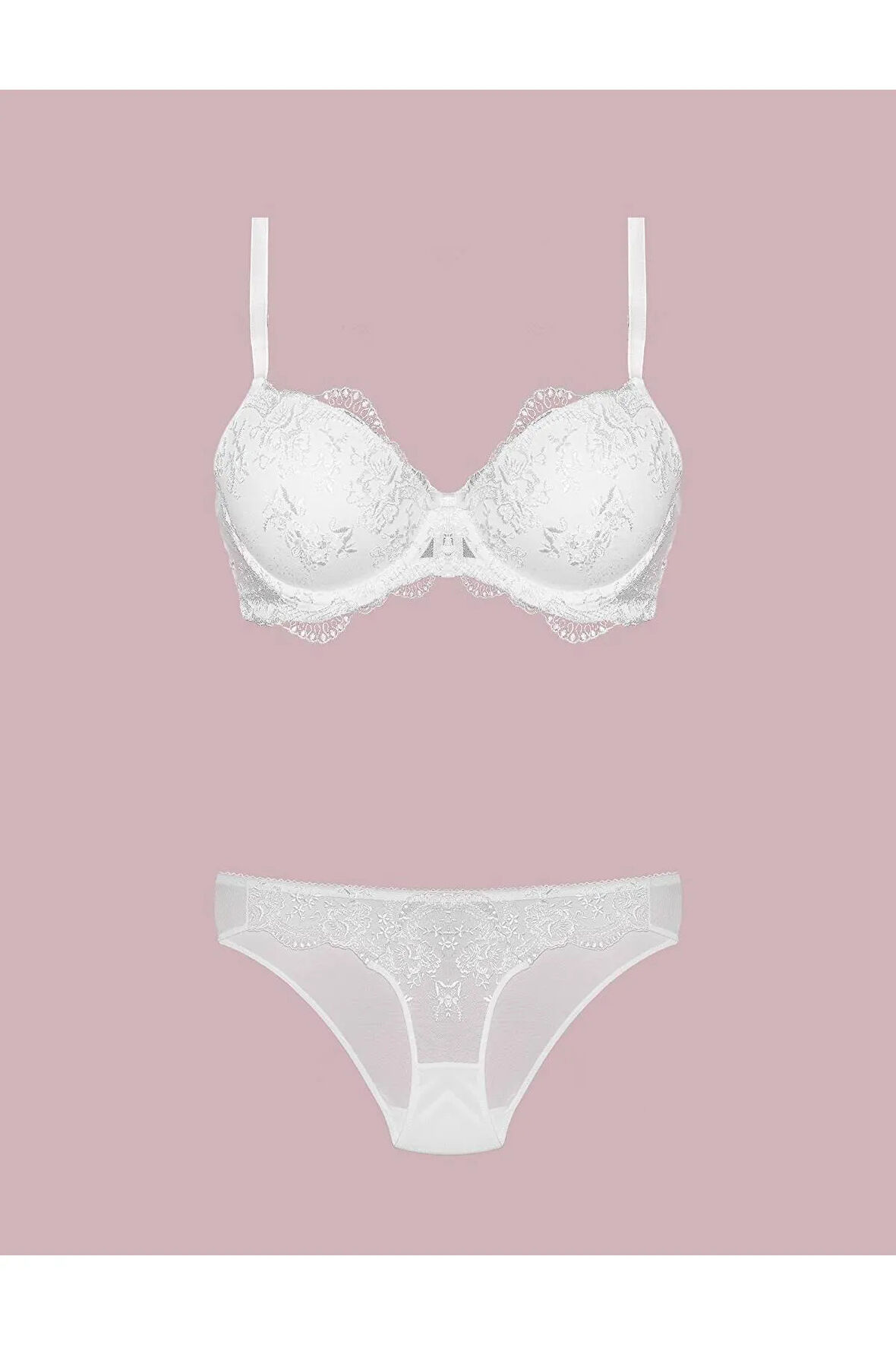 4385 Ekru Desteksiz Dantelli Sütyen Takım