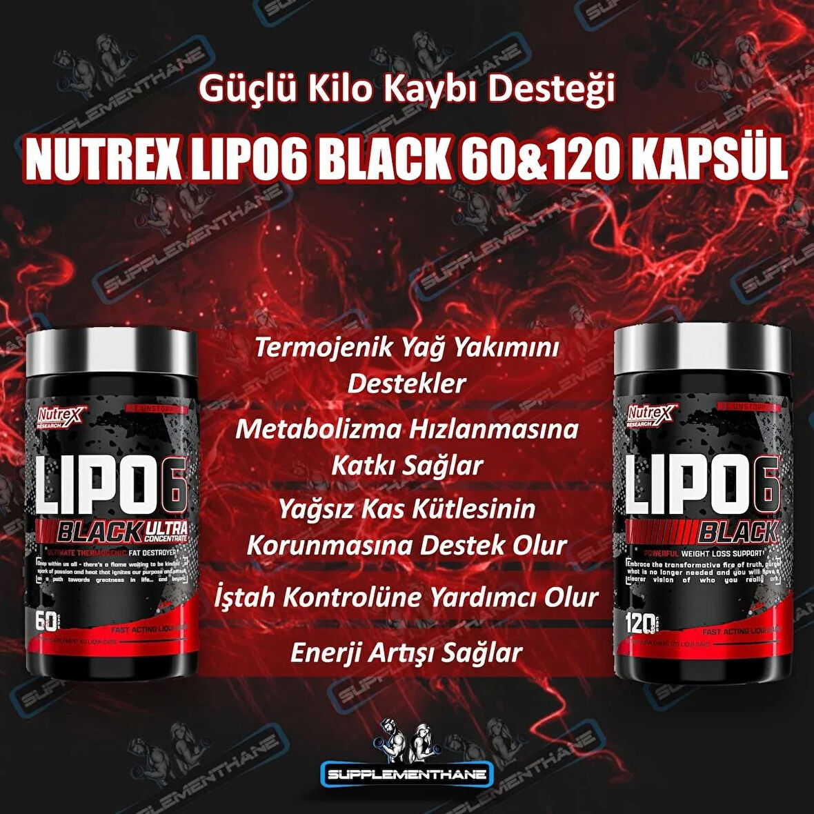 Nutrex Lipo 6 Black Ultra Yağ yakıcı Fat burner 60 Cap + Lipo 6 Black 120 Cap Definasyon kilo verme