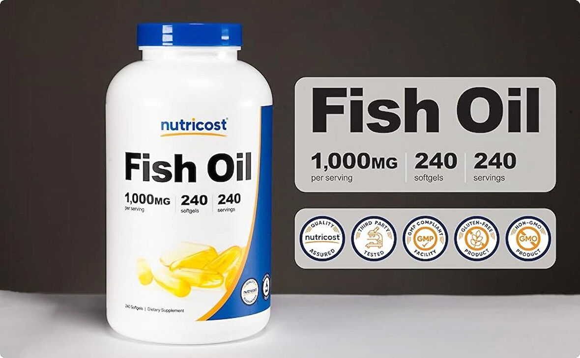 Nutricost Fish Oil Balık Yağı 1000mg (560mg of Omega 3), 240 Softgels