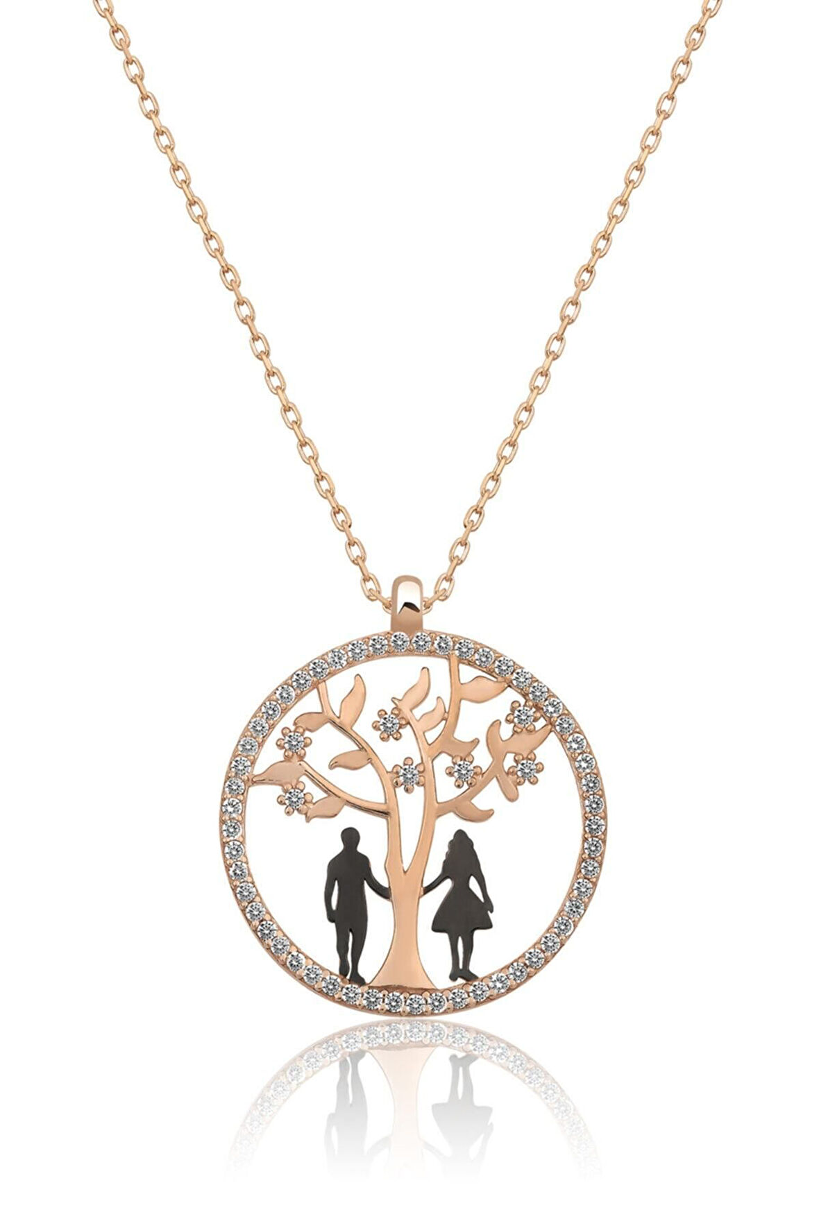 Hayat Ağacı Sevgili Aşk Kolye Rose Gold Kaplama 925 Ayar Gümüş