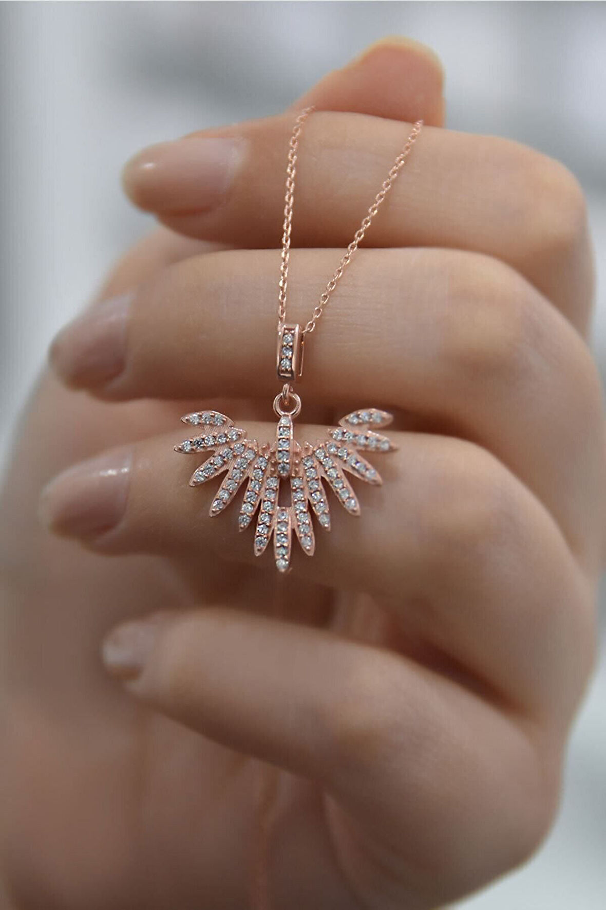 Kadın Anka Kuşu Model Rose Kaplama Gümüş Kolye