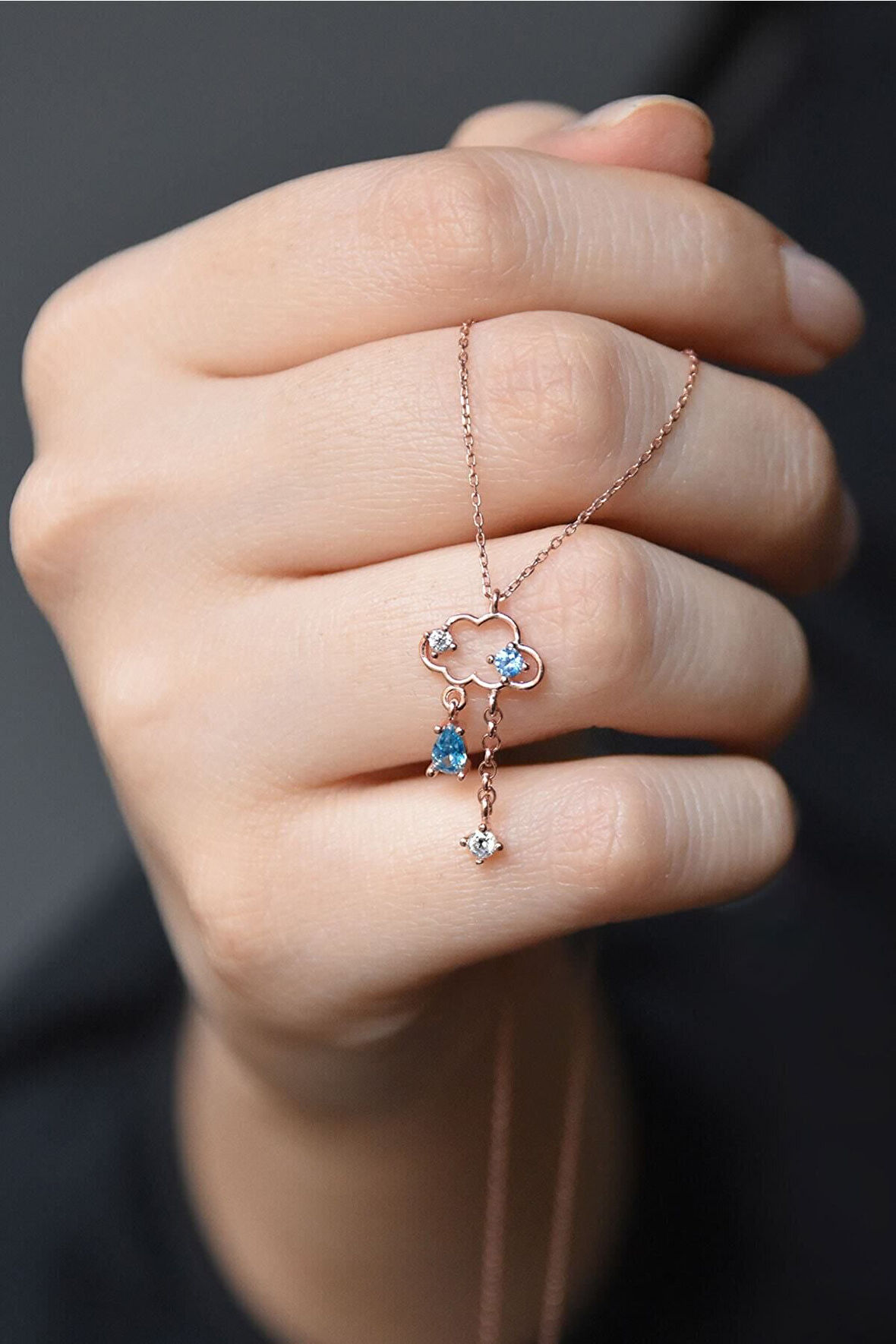 925 Ayar Gümüş Rose Kaplama Yağmur Bulutu Kolye