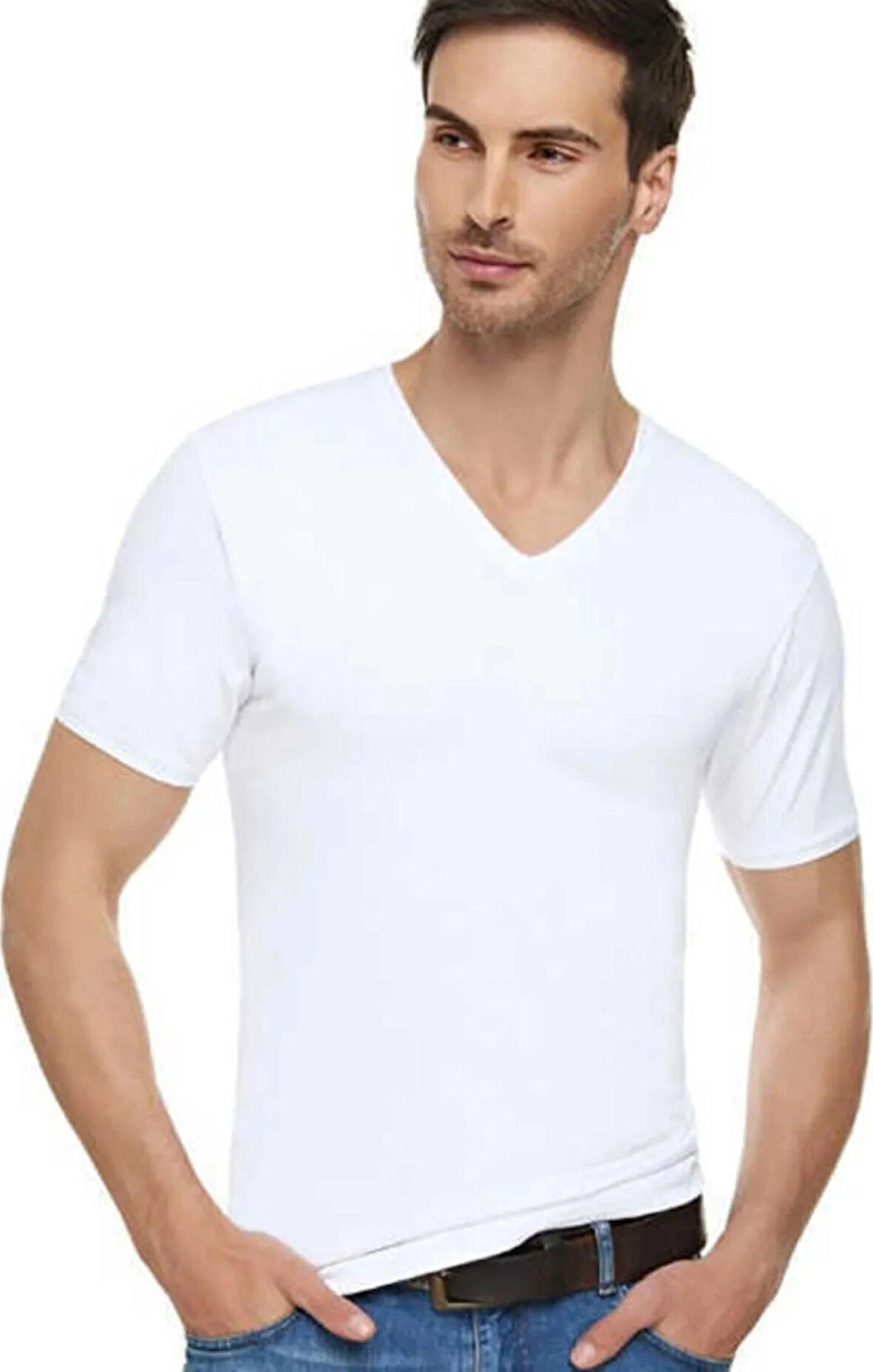 Tutku Elit 1303 V Yaka Kısa Kol Elestan Erkek Tişört Body 2 Adet