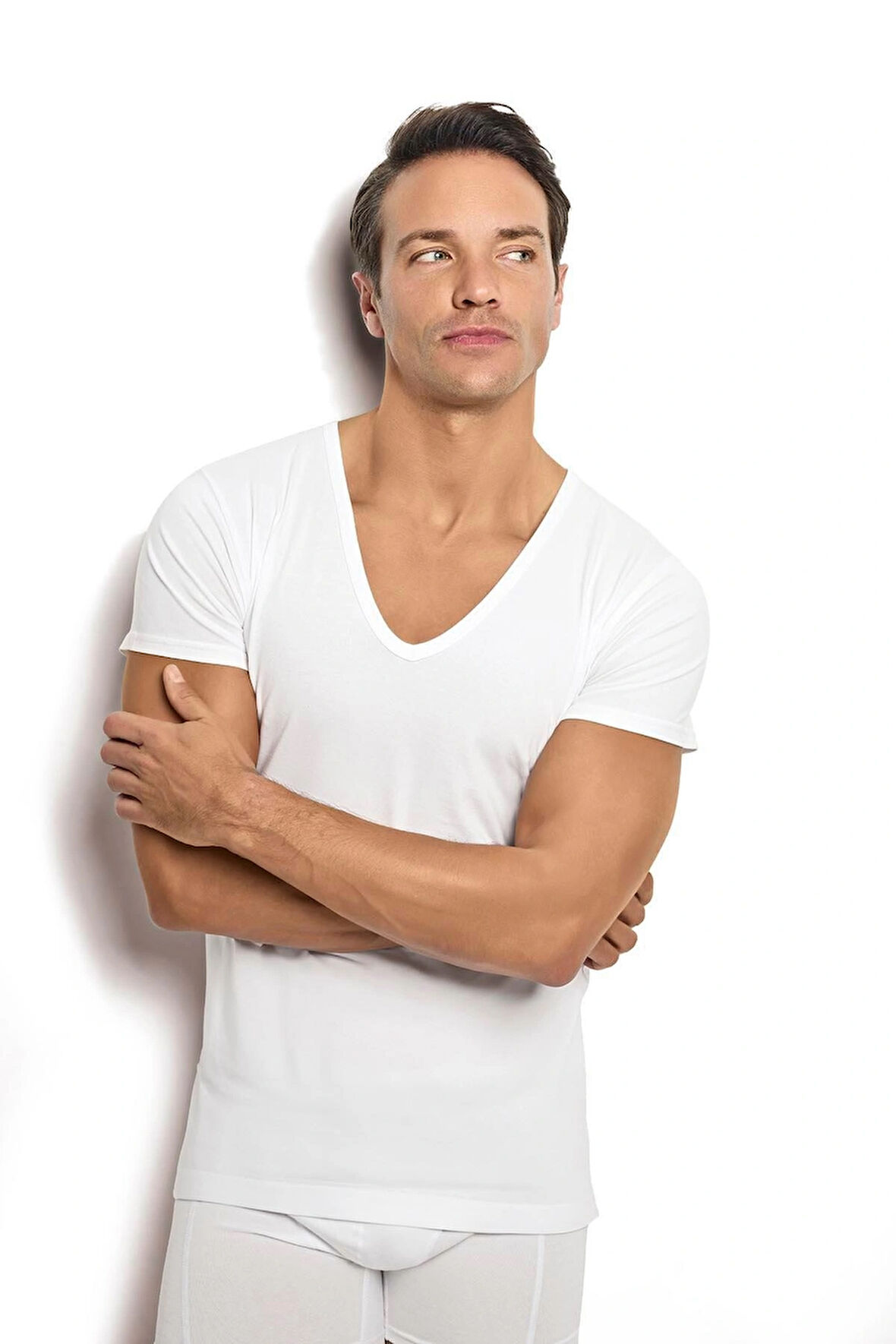 Jiber 213 Derin V Yaka Kısa Kol Fanila Tişört 2 Adet