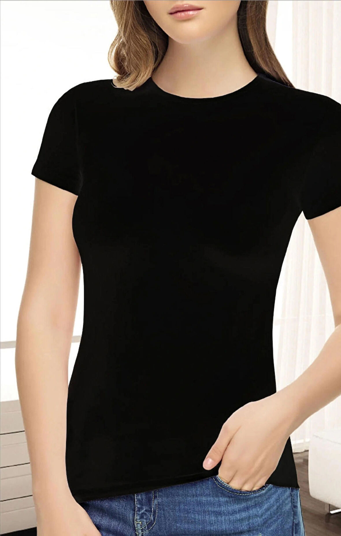 Tutku Elit 2202 Sıfır Yaka Kısa Kol Modal Kadın Tişört Body 2 Adet