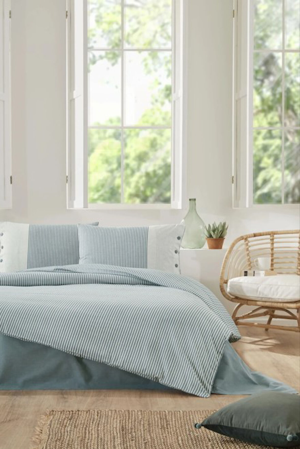 Özdilek Çift Kişilik Ranforce Nev Takımı Natural Line Mavi