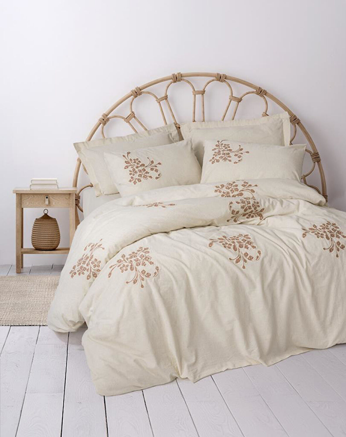 Cotton Keten Çift Kişilik Nev Takımı Kaneli