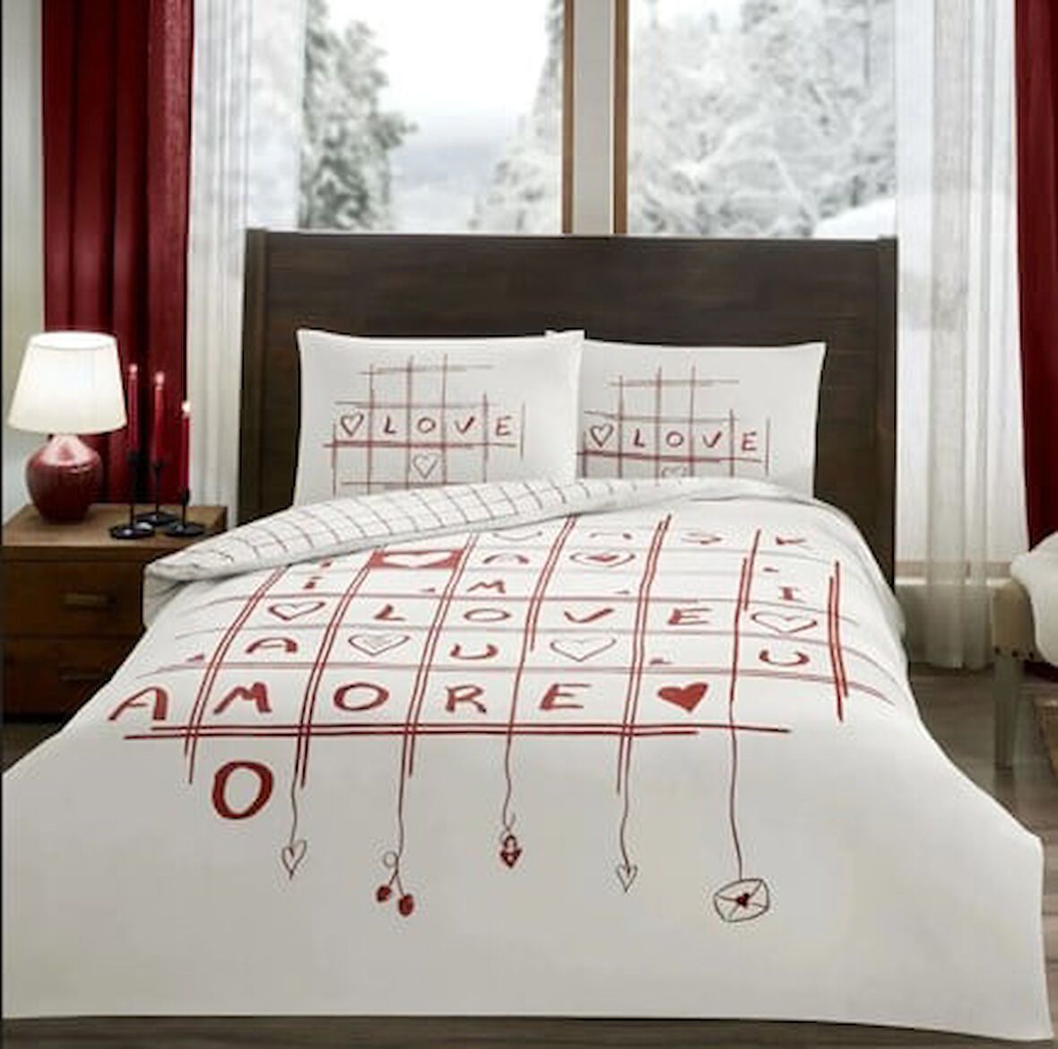 Glow Parlayan Çift Kişilik Nev Takımı Romenta Kırmızı