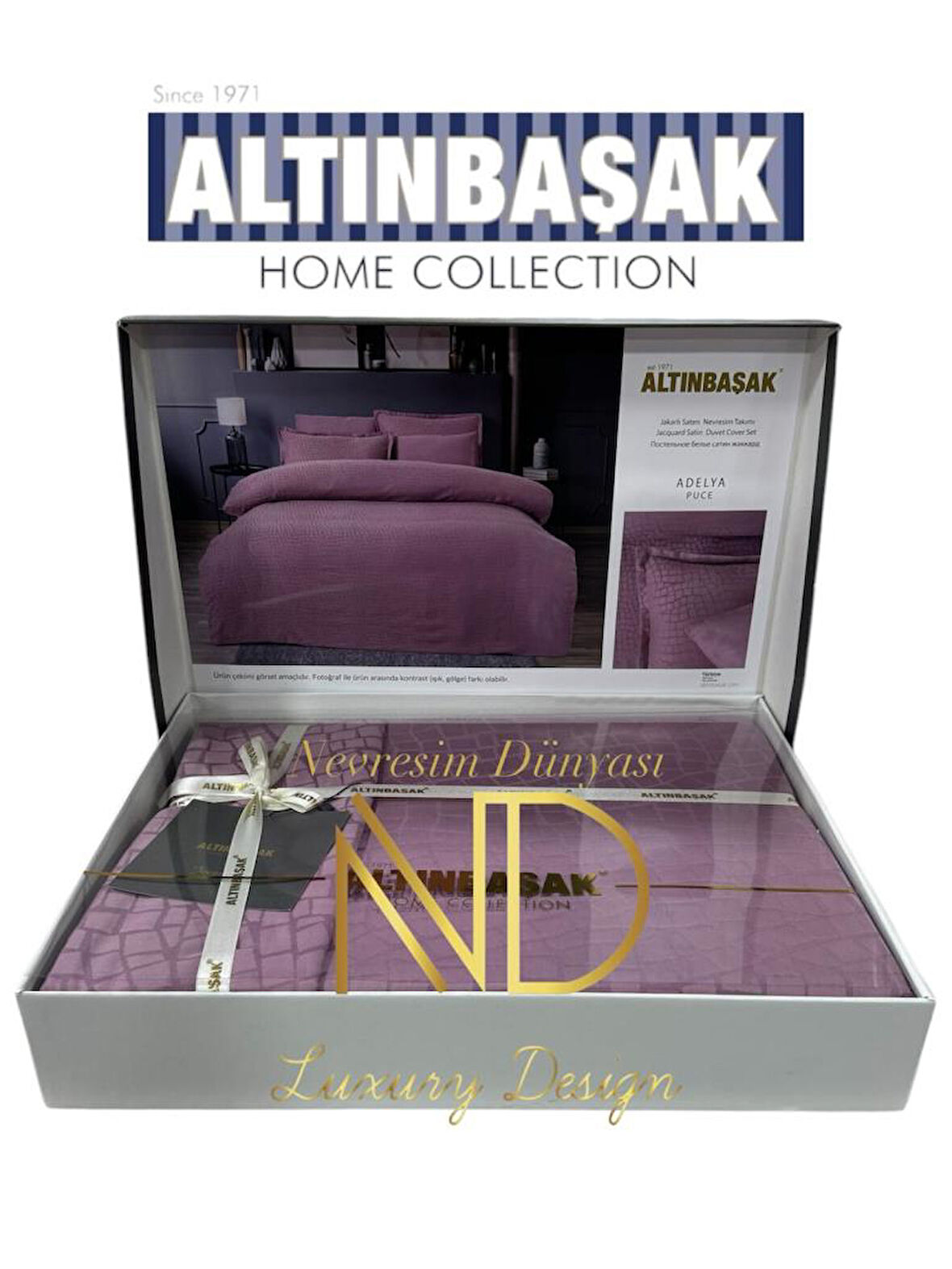 Jakarlı Saten Çift Kişilik Nev Takımı Adelya Puce