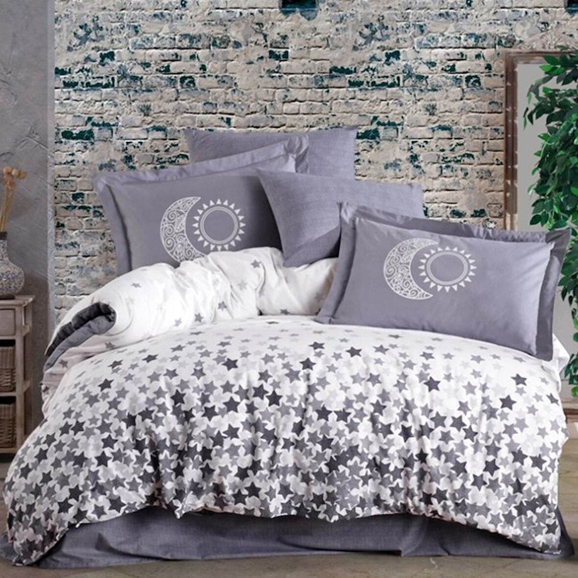 Çift Kişilik Poplin Nev Stars Gri