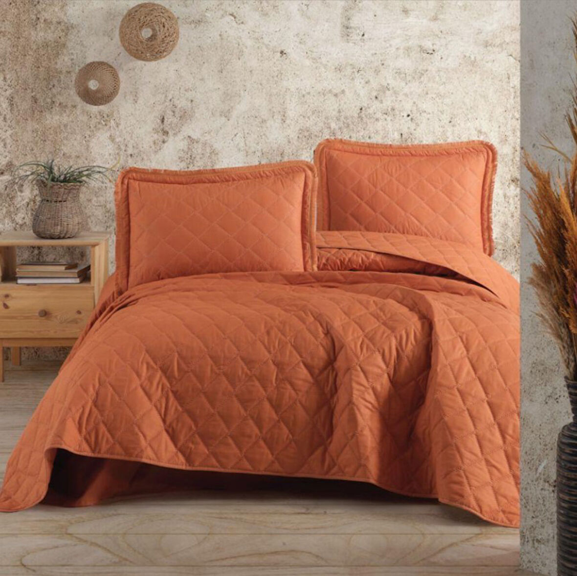 Çift Kişilik Yatak Örtüsü Tafana V2 Oranj