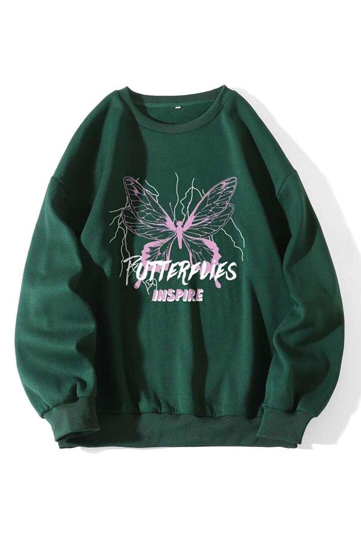 Unisex Butterflies Inspire Kelebek Baskılı Bisiklet Yaka Oversize Sweatshirt