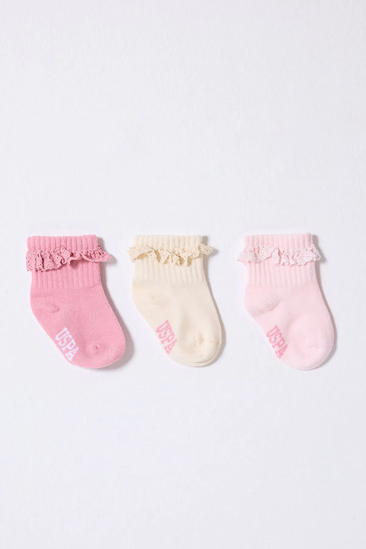 U.S.Polo Kız Bebek Çorap USB2208 Pudra Ekru Somon