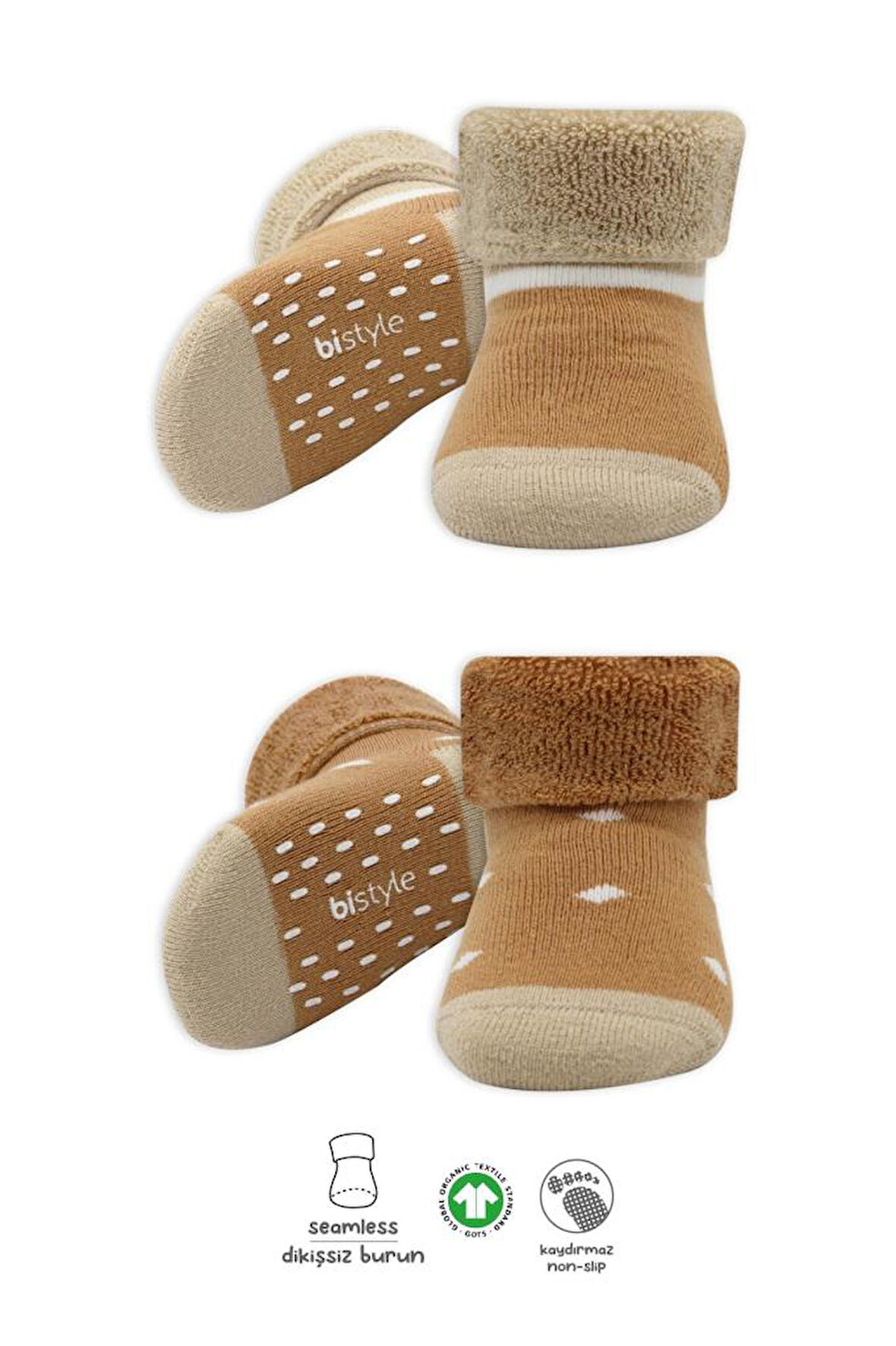 Nessiworld Bistyle Puanlı Kaymaz Havlu Soket Çorap 2'Li BS10502 Hardal