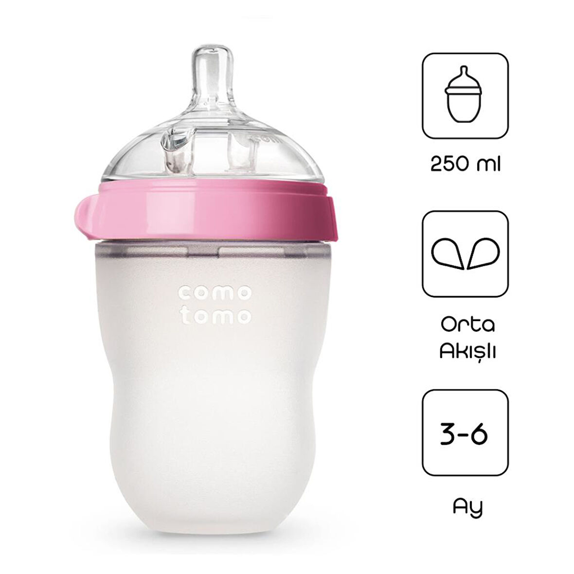 Nessiworld Comotomo Antikolik Silikon Biberon 250 ml 3-6 Ay Pembe