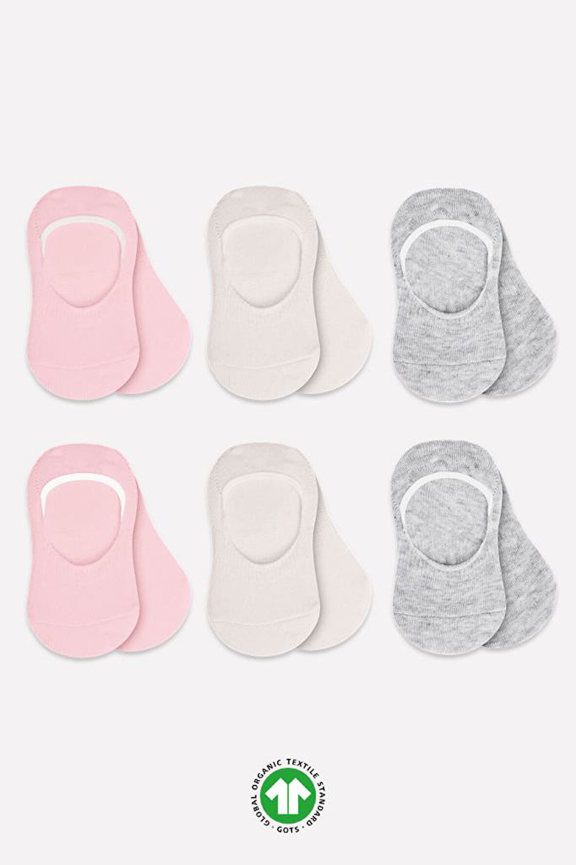 Bistyle 6'Lı Silikonlu Babet Penye Çorap BS30101B Pembe Ekru Gri