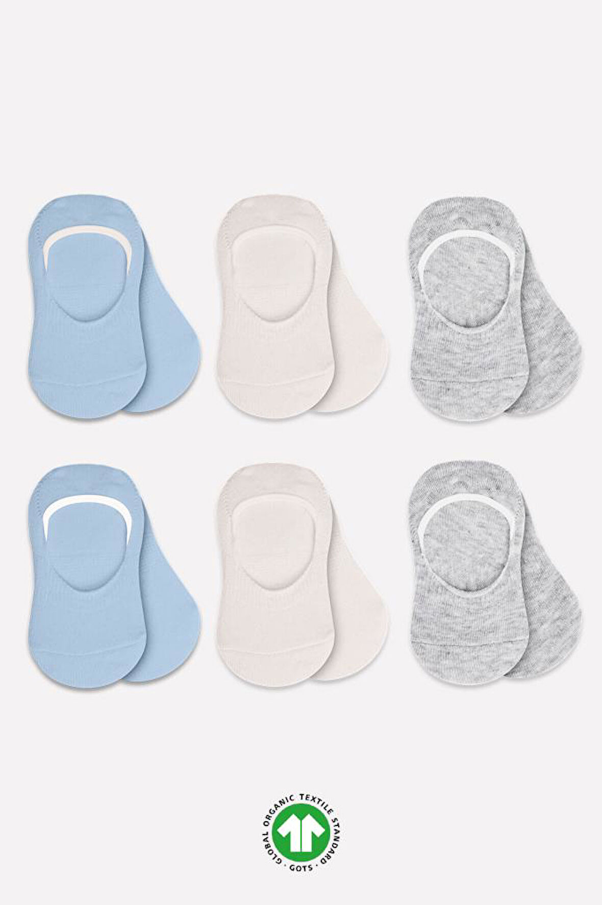 Bistyle 6'Lı Silikonlu Babet Penye Çorap BS30101B Mavi Ekru Gri