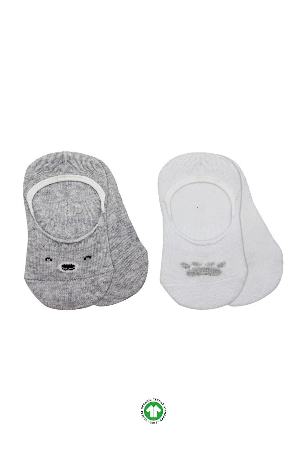 Bistyle 2'Li Babet Cute Face Penye Çorap BS30103 Gri Beyaz