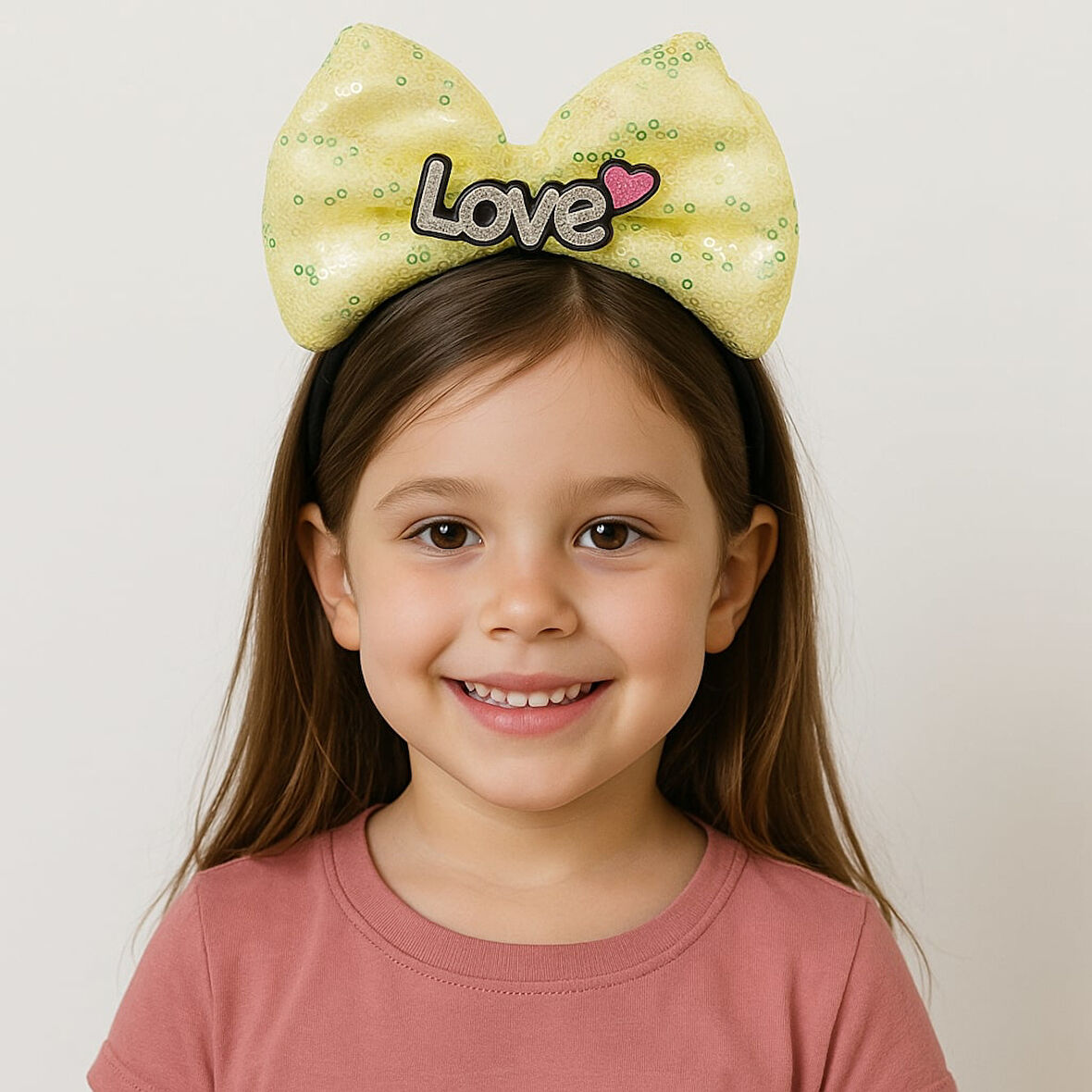 Nessiworld LED Işıklı Love Yazılı Sarı Fiyonk Taç - Kız Çocuk Parti Tacı