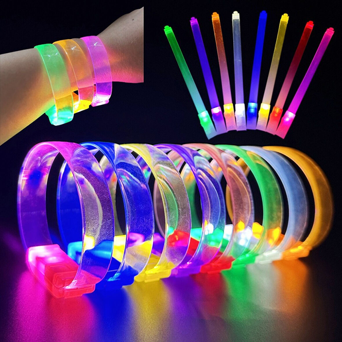 3 Modlu Pilli LED Işıklı Esnek Parti Bilekliği Yeşil