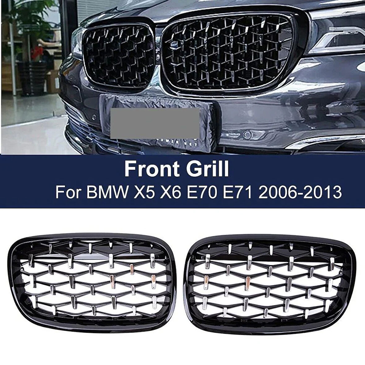 Bmw X5 E70 diamond ön panjur ızgara 2006-2013 arası pianoblack