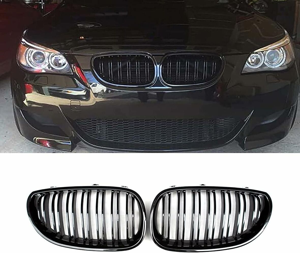 Bmw E60 çift çizgi ön panjur ızgara 2004-2009 arası parlak siyah