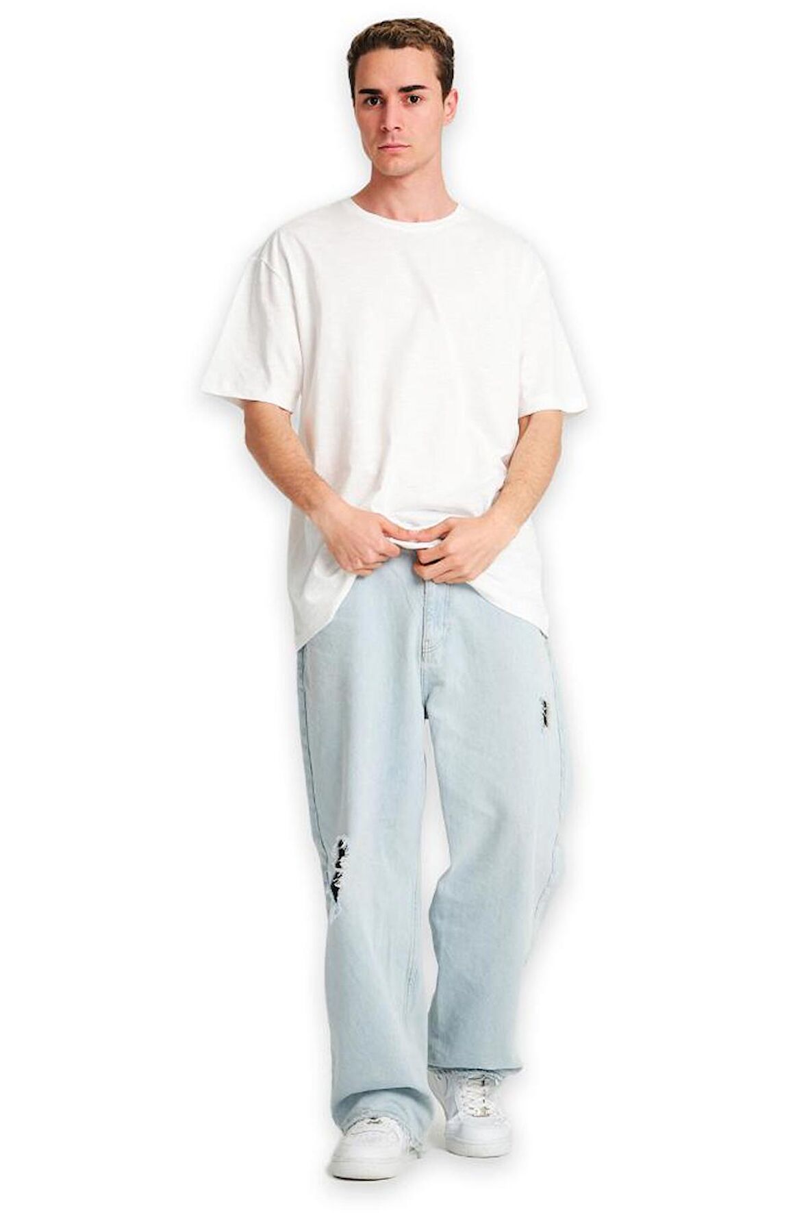 Erkek Tişört, Flamlı Kumaş, Casual Model, Oversize, Bisiklet Yaka, Kısa Kol, Cepsiz Erkek Tshirt