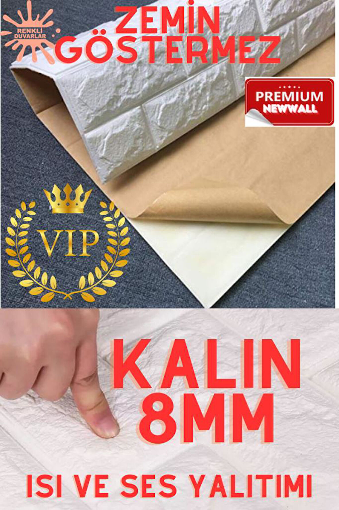 8mm VİP Kalın Ürün Zemin Göstermez Isı ve Ses Yalıtımı Yapışkanlı Sünger Duvar Paneli Kağıdı 70x77cm