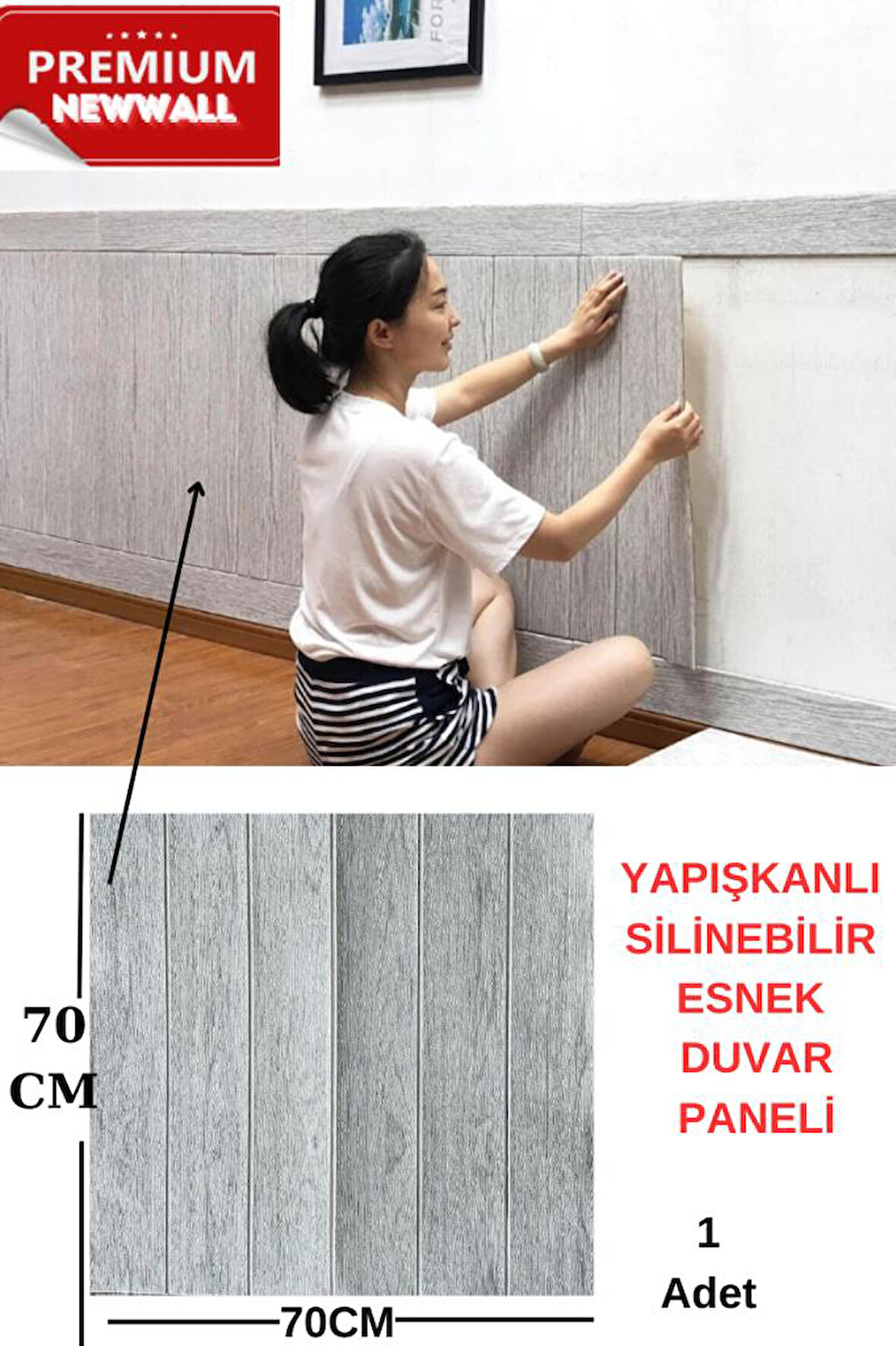 Kendinden Yapışkanlı Gri Ahşap Desen Esnek Sünger Duvar Paneli