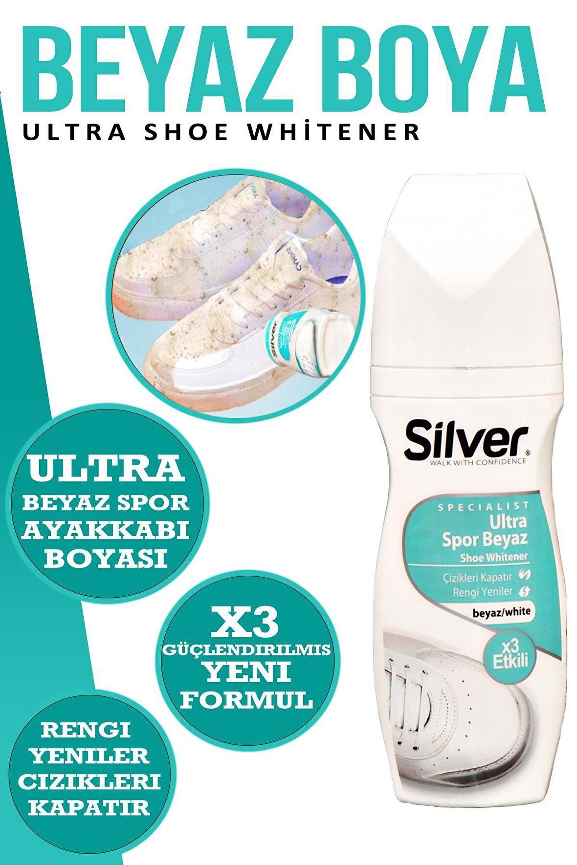 X3 Etkili Güçlendirilmiş Ultra Beyaz Spor Bez Ve Kumaş Likit Ayakkabı Boyası 75 ML