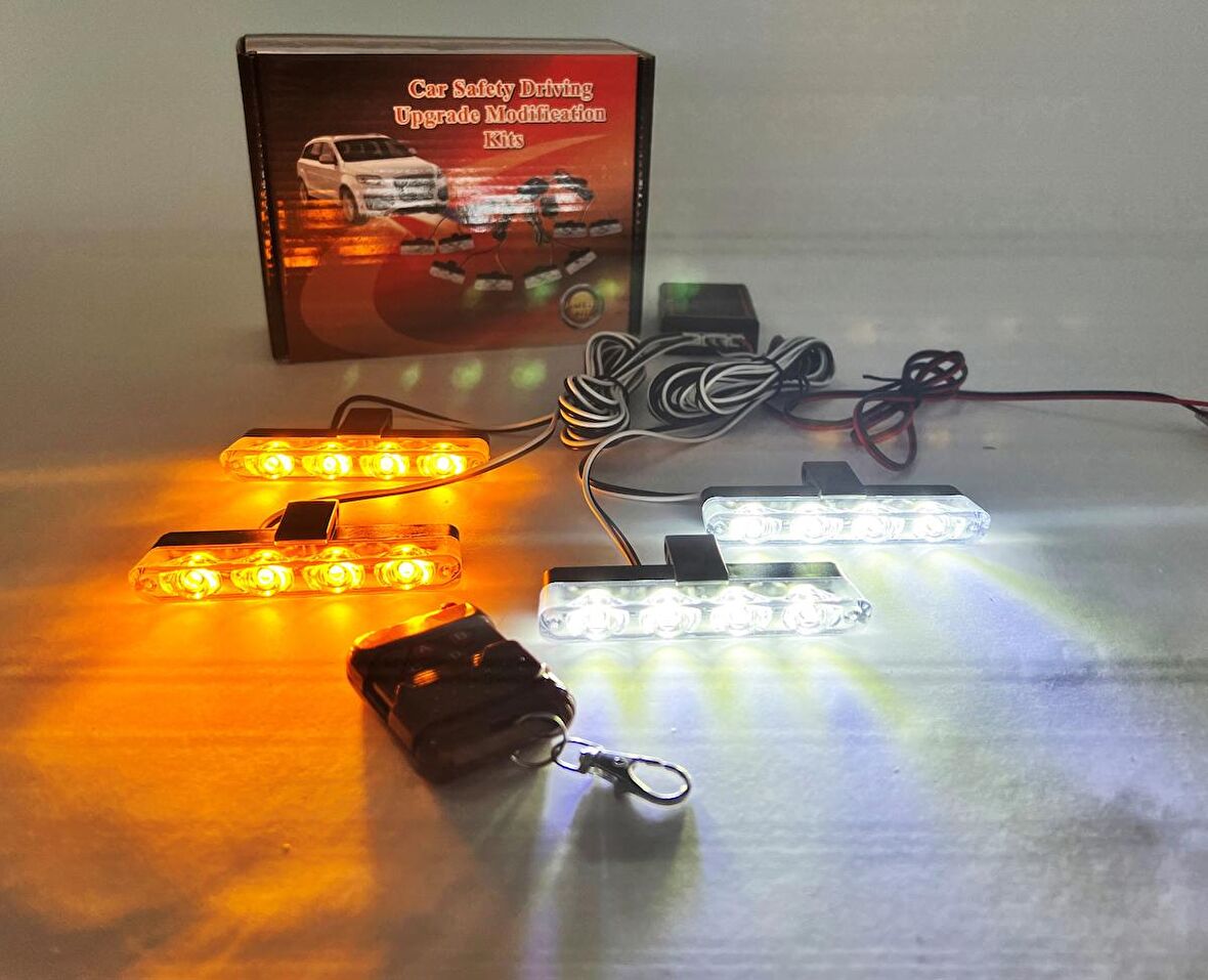 Turuncu Beyaz Panjur Led 4lü Çakarlı Modlu Kumandalı 12v