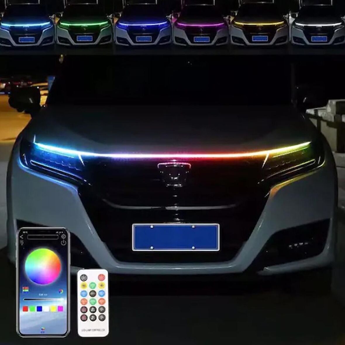 App Kontrollü Kaput Ledi Animasyonlu RGB Kayar Led -  150cm