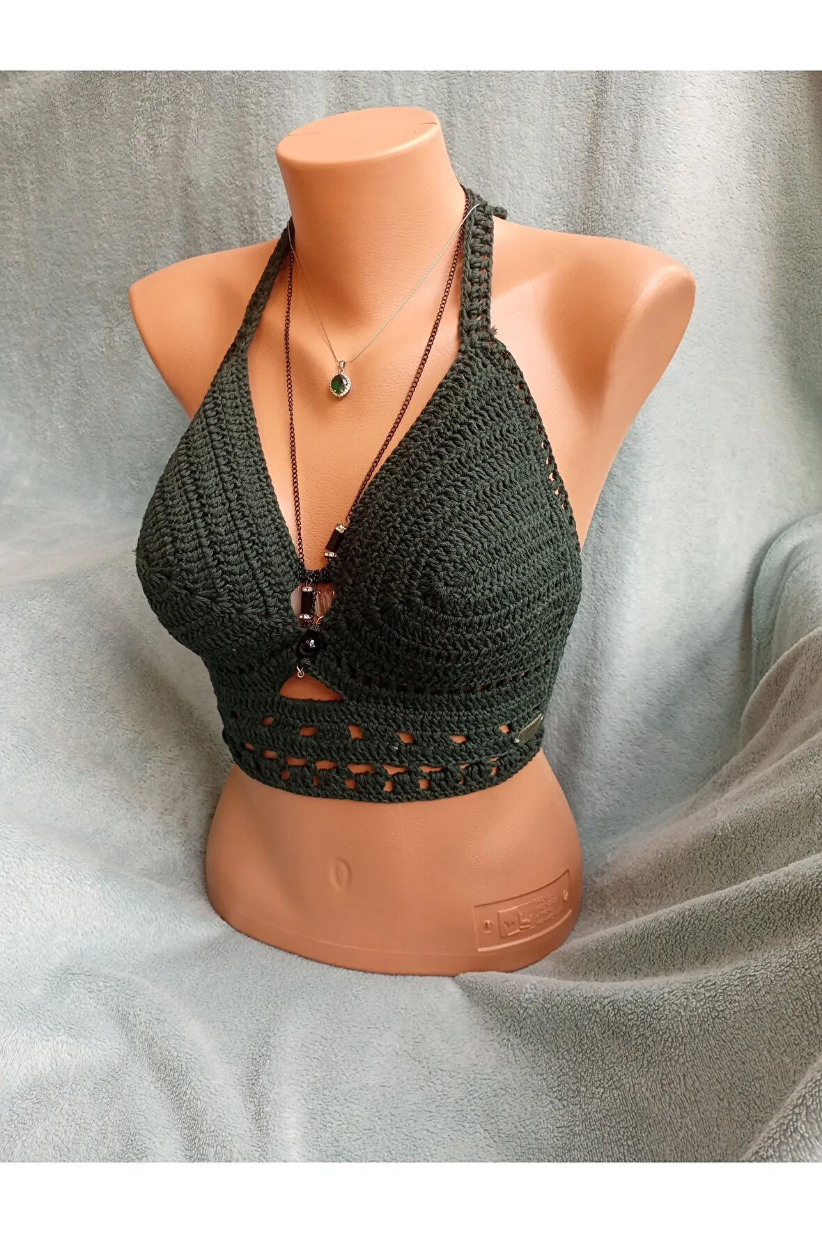 Vip Handmade Nefti Yeşil Crop Top Büstiyer